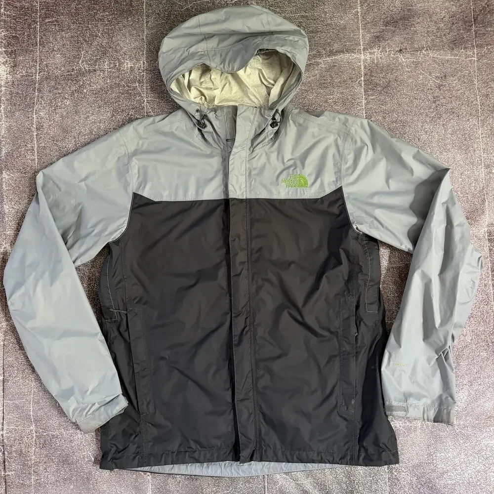 Men's The North Face Dryvent Gray Color Block Hooded Zip Rain Coat Jacket Sz L